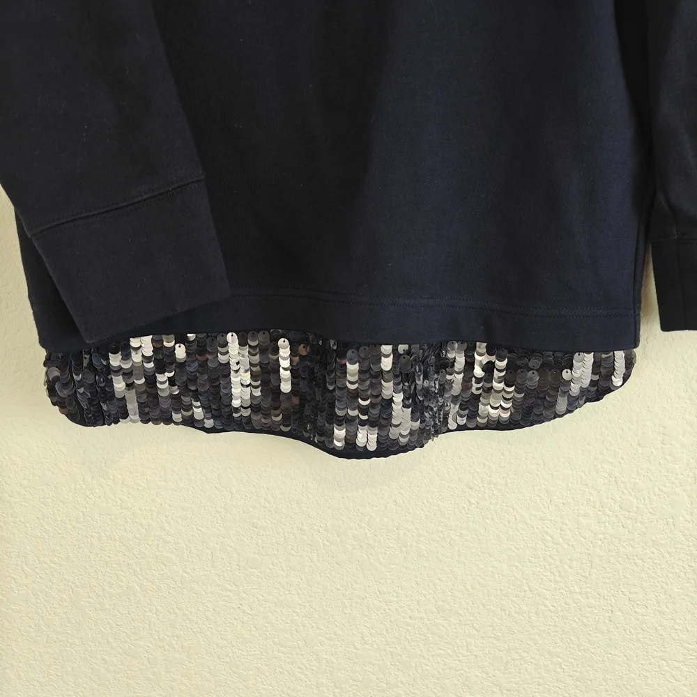 J.Crew Sequin Hem Sweatshirt XS | Navy Crewneck Embellished Casual Glam Pullover